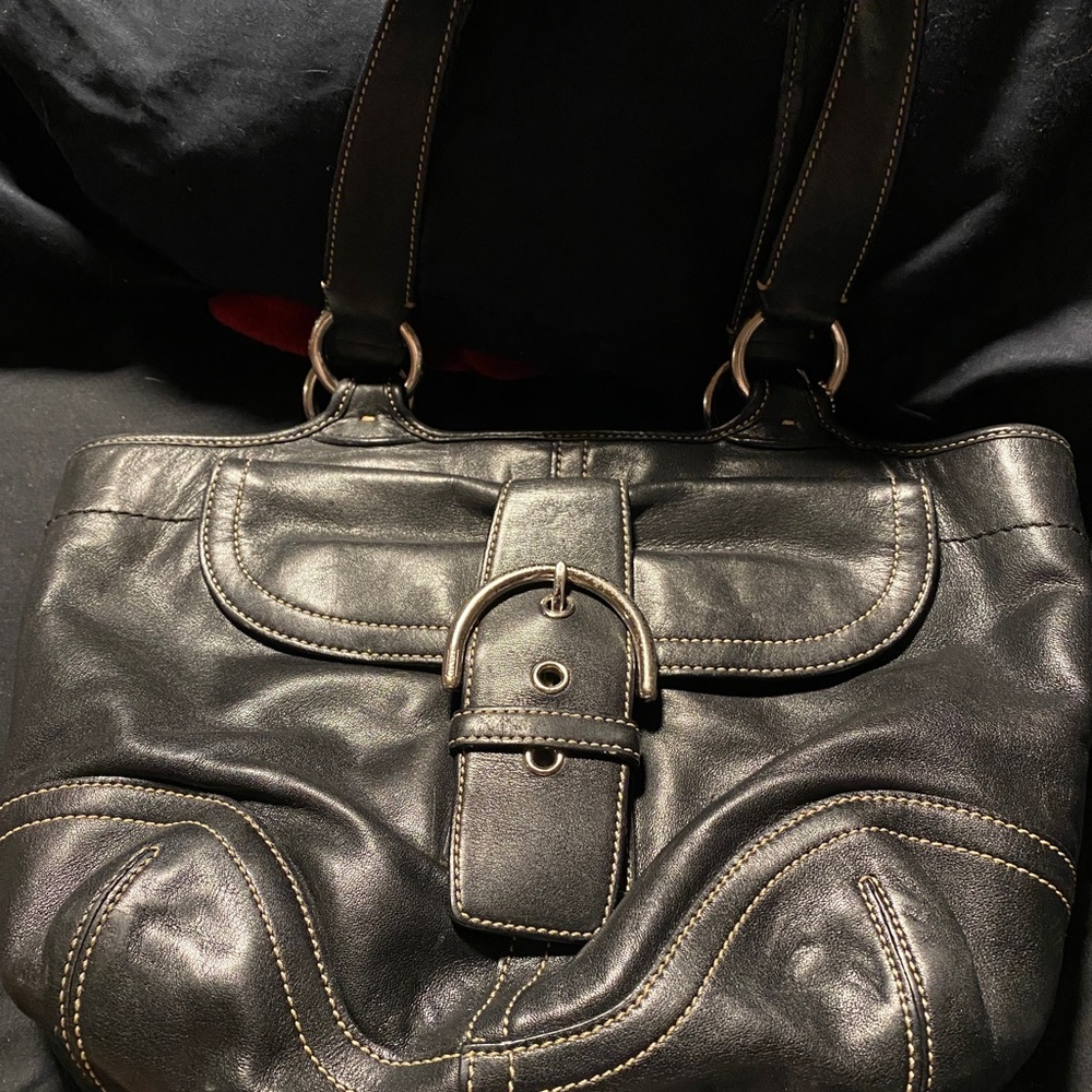 LEATHER COACH purse with many pockets.